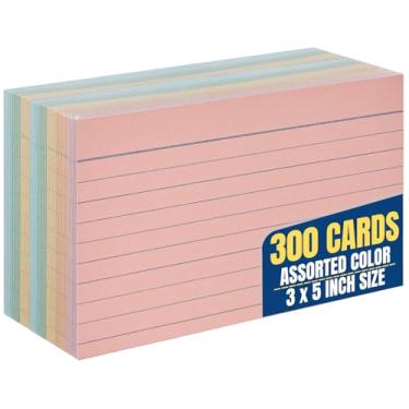 Imagem de InTheOffice Index Cards 7,6 cm x 12,7 cm, cartões de índice pautados forrados, cartões de índice coloridos, cores sortidas, pacote com 300