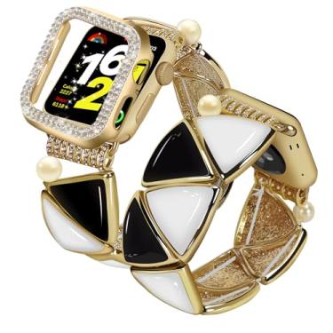 Imagem de VIQIV Pulseira preta e branca compatível com elegante relógio Apple Watch série 10, grande de 46 mm com brilho, elegante pulseira de dois tons para relógio inteligente
