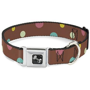 Imagem de Buckle-Down Coleira para cães com fivela de cinto de segurança – pontos marrom/multipastel – 3,8 cm de largura – serve para pescoço de 45,7 a 81,2 cm – Grande