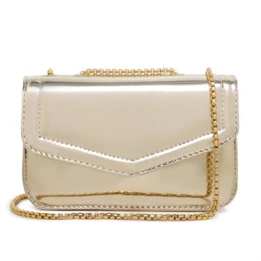 Imagem de Bolsa Feminina Dourada Espelhado Clutch Pequena Alça Corrente De Ombro De Mão CM SHOES Casamento Festa Balada