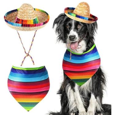 Imagem de Fantasia Mexicana de Cachorro Festa Cinco De Mayo Chapéu Mexicano + Cachecol (Tamanho Único)