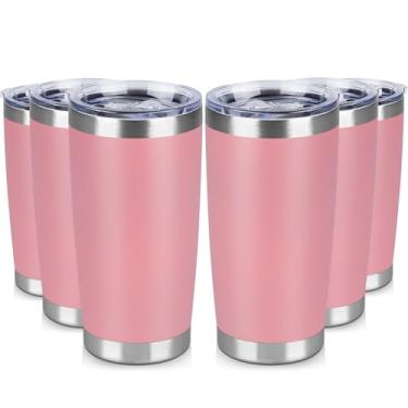 Imagem de VQRRCKI Copo de aço inoxidável de 590 ml a granel com tampa Copos de café com isolamento de parede dupla para bebidas quentes e frias, caneca de café de viagem revestida com pó fosco (rosa rosa,
