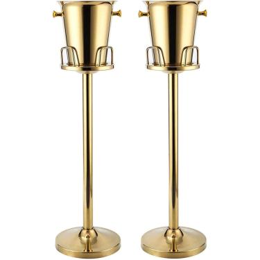 Imagem de 2 x Baldes de gelo com suporte, recipiente para refrigerador de vinho de aço inoxidável 5L com alça de transporte para bar doméstico, refrigerador, cerveja, champanhe, refrigerador de festa, uso