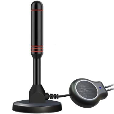 Imagem de Antena de TV com base magnética - Antena de TV interna digital HD 4K - Antena HDTV amplificada de 360° de alcance de recepção com amplificador de sinal - Suporte aéreo de TV para todos os tipos de TV