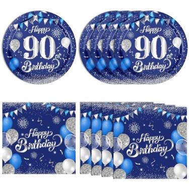 Imagem de KHAIVI 40Pcs Happy Ninety Year Birthday Party Supplies Azul Marinho E Prata 90º Aniversário Festa Talheres Conjunto Incluindo Pratos Guardanapos para Homens Mulheres