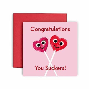 Imagem de Huxters Presentes de casamento "Congratulations to the Suckers in Love" Presentes de casamento A5 Parabéns Cartão de casamento - Presentes de casamento para casal - Cartão de felicitações divertido,