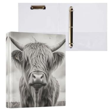 Imagem de Fichário rústico de vaca Highland com 3 anéis de vaca de fazenda decorativa de 3,8 cm com prancheta e 3 bolsos transparentes, comporta 200 folhas de papel tamanho A4 fichários à prova d'água para