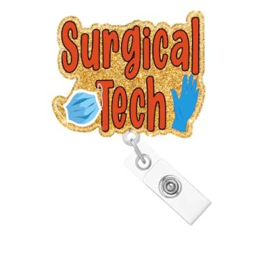 Imagem de Abamilaka Engraçado Enfermeira Técnica Cirúrgica Carretel Clipe Retrátil para Enfermeiras Enfermagem RN CNA Acessórios Suporte de Crachá com Clipe Jacaré Azul Acrílico Nome Crachá Clipe