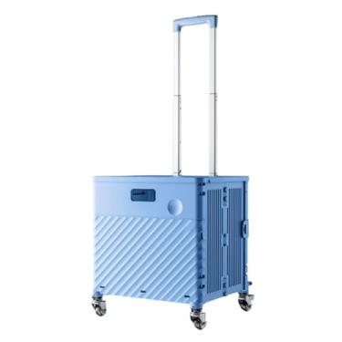 Imagem de carroça Carrinho de vagão de plástico com rodas dobrável utilitário vagão de mercearia jardim carrinho de mão portátil para compras transportando cargas pesadas dobrável