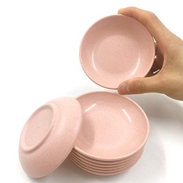 Imagem de Prato de molho de ketchup de fundo raso de palha de trigo, tigelas de mergulho, pratos de tempero, prato de mostarda para soja, vinagre, ketchup, molho de churrasco pacote com 8 (rosa)