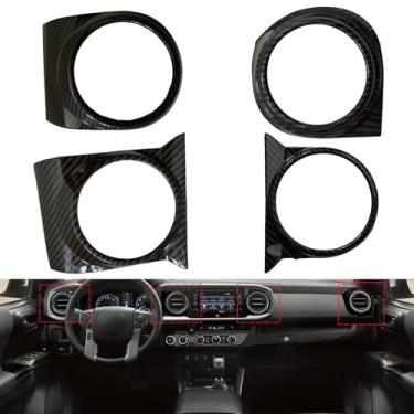 Imagem de OUBUVO Console central interno de carro anéis de ventilação de ar condicionado capa de moldura acessórios de carro apto para Toyota Tacoma 2016 2017 2018 2019 2020 2021 2022 2023 (padrão de fibra de