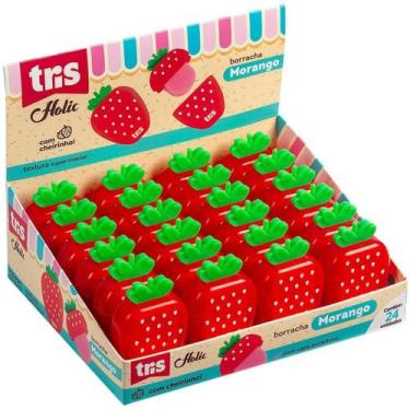 Imagem de Borracha Decorada TRIS Morango com Tampa e Aroma - Display com 24 Unid
