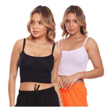Imagem de Kit 2 Tops Canelado Alcinha Feminino Lisa Básica Casual - MC Digital, 