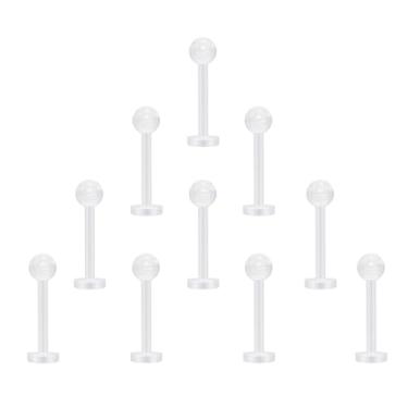Imagem de NewkeepsR 8G/10G/12G/14G Bioplast Anel de mamilo de língua plana transparente retentores flexíveis espaçadores barra labret, Plástico, Sem pedras preciosas