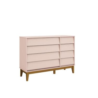 Imagem de Cômoda Infantil Noah Classic com Porta Rosa Acetinado com Pés Amadeirado - Reller