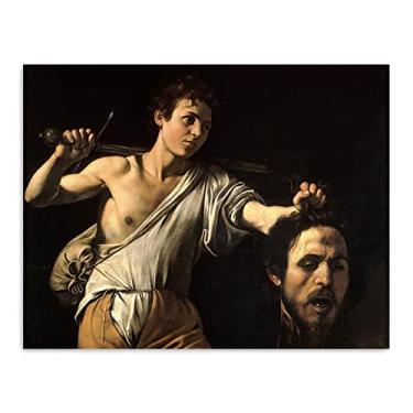 Imagem de Arte de parede em tela clássica - Michelangelo Merisi Caravaggio impressões - reprodução de pinturas a óleo famosas - David com cabeça de Golias pôsteres - imagens de arte em tela arte de parede 70 x