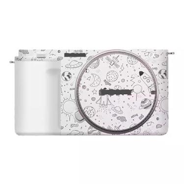 Imagem de Adesivo de capa de câmera branca para Sony ZV-E10 película protetora antiarranhões decoração protetora (couro branco + espaço de desenho animado)