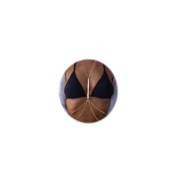 Imagem de Sutiã de biquíni cruzado com strass sexy, corrente dourada, em camadas, verão, praia, barriga, joia para mulheres, corrente de cintura, One Size, Liga metálica, Sem Pedra Preciosa