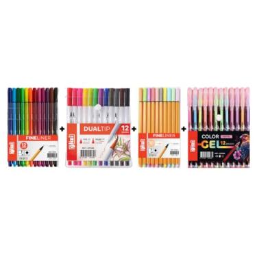 Imagem de Kit de Canetas Glizi 46 Peças, 22 Fineliners, 12 Dual Tip Brush, 12 Gel Coloridas (12C (Color) + 12C Brush + 10C Pastel + 12C Gel Pastel)