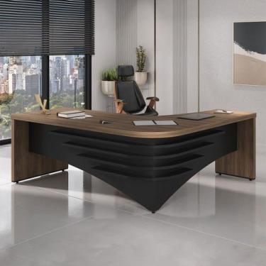 Imagem de Mesa para Escritório Diretor Nogal/Preto 6129 - Artany Móveis, Marrom