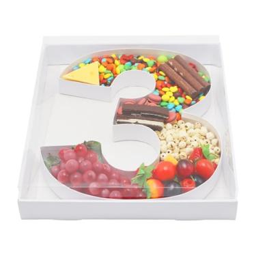 Imagem de QRQR Placa de charcutaria de papelão de 38 cm com número de papel machê recortado, bandeja para cupcake doce com tampa transparente (número 3)