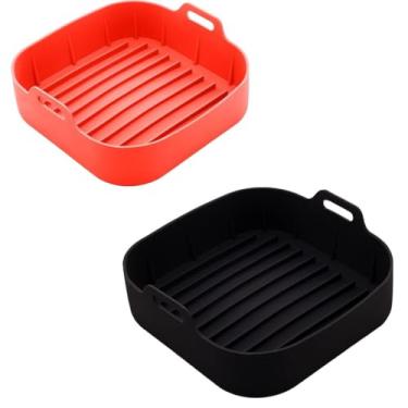 Imagem de Kit 2 Formas de Silicone Quadrada para Air Fryer Antiaderente 17 cm - Forma Cesta Reutilizável de Fritadeira Forro Assadeira