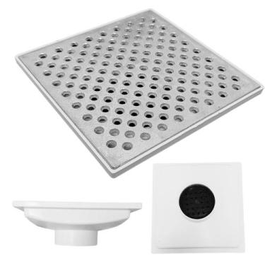Imagem de Ralo Pluvial 20x20 Alumínio Perfurado Bolinha Coletor Branco Saída Bai