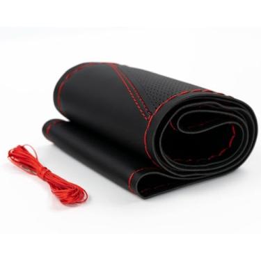 Imagem de AUTOXBERT Capa de volante estilo esportivo costurada à mão microfibra couro carro volante automóvel ponto em envoltório para carros, SUVs, caminhões e automóveis