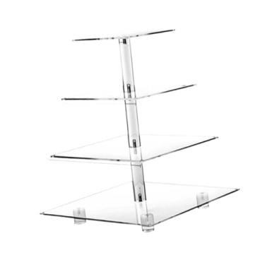 Imagem de oshhni Cupcake Stand Servando bandeja robusta use multi use estável stand de exibição decorativa para o banquete de buffet de festas aniversário, Quadrado 4 Camada