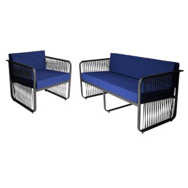 Imagem de Conjunto 1 Poltrona e 1 Namoradeira Santiago em Alumínio e Corda Náutica Acesse Móveis