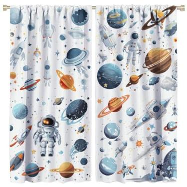 Imagem de LITINGZHILONG Cortinas astronauta espacial, 53 cm L x 114 cm C, 2 unidades, estilo, bolso para varão, todas as estações, poliéster, lavagem à máquina, banheiro, quarto infantil, CORTINA