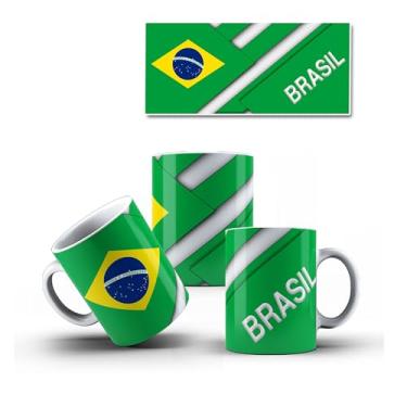Imagem de Caneca Branca 325ml Porcelana Bandeira Brasil com Caixinha Mod 7