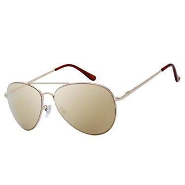 Imagem de The Fresh Óculos de sol aviador clássico armação de metal com lente espelhada com caixa de presente, Ouro 35 (haste de mola), 60 mm