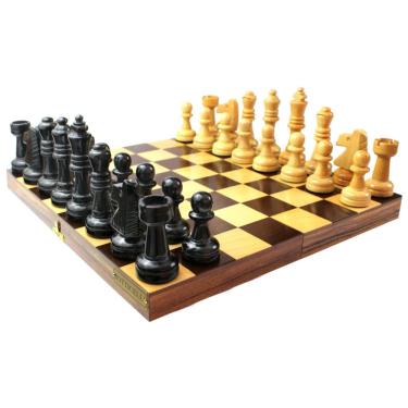 Imagem de Estojo Tabuleiro Oficial Jogo de Xadrez Marchetado Completo