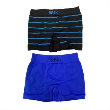 Imagem de Kit com 2 cuecas boxer infantil preta listrada/ azul M basic +