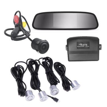 Imagem de Kit Estacionamento Sensor Câmera Retrovisor C/Tela Cor Prata