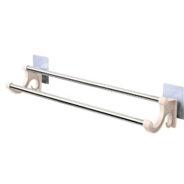 Imagem de Toalheiro Duplo de Aço Inoxidável Não Perfurado Suporte de Toalheiro de Parede para Banheiro Acessórios para Banheiro 50cm, 1 unidade