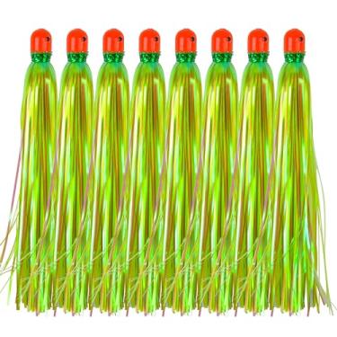 Imagem de (Green) - AGOOL Mylar Flash Teaser Tail Jig Head Fishing Lure Bait Bullet Head 10ml with Mylar Flash Fluke Skirt Hair Lure 8 pcs/lot