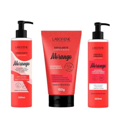 Imagem de Kit Morango – Laborene Tratamentos | Esfoliante 170g + Sabonete Líquido 200ml + Hidratante 200ml | Com Niacinamida, Ácido Hialurônico e Manteiga de Karité | Limpeza, Hidratação e Renovação da Pele | Para Rosto e Corpo