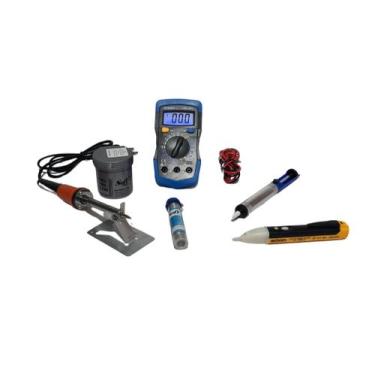 Imagem de kit Ferro solda 40w 220v multimetro caneta estanho pasta sugador - mim
