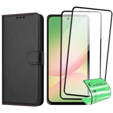 Imagem de Kit Capa Carteira Flip com 2 Películas de Proteção Cerâmica Compatível Samsung Galaxy A56, Preto