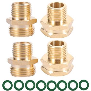 Imagem de Adaptador de mangueira de jardim, 3/4" GHT macho x 1/2" NPT macho conector com 3/4" GHT fêmea x 1/2" NPT macho conector, tubo de latão para montagem de mangueira de jardim conecte 4 peças com 8 arruelas de borracha extra (1/2NPT)
