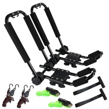 Imagem de Rack de teto dobrável de caiaque ajustável para caiaque/canoa/SUP, rack J-Bar no telhado de montagem em barras transversais de SUV, carro e caminhão. (23-krf-1)