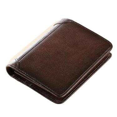 Imagem de Carteira Antifurto Masculina De Couro Legítimo Vintage De Trifold E Bifold À Escolha (Café vintage, Trifold)