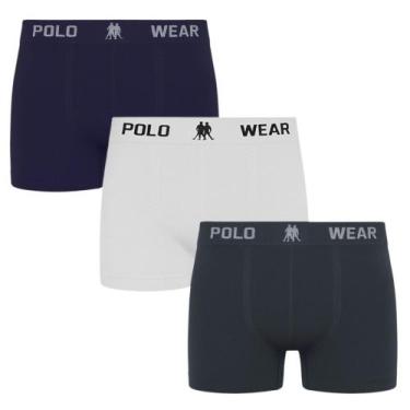 Imagem de Kit 3 Cuecas Boxer Polo Wear Masculina, G, Marinho