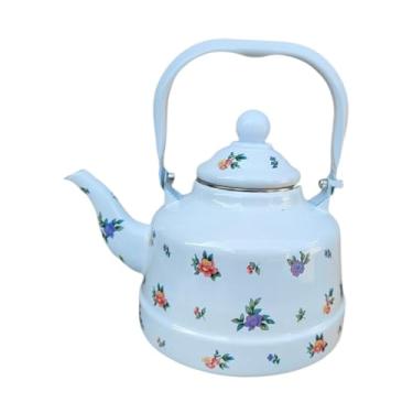 Imagem de Bothyi Chaleira de chá de esmalte chaleira floral de chá de cozinha de cozinha cozinheira kettle com alça para fogão, cozinha, jardim,