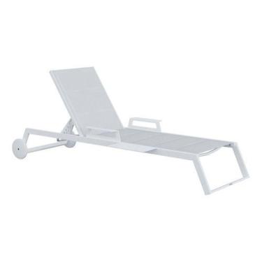 Imagem de Espreguicadeira Aluminio Rodas E Mesa Ate 160kg - Branca - Naterial