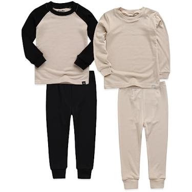 Imagem de VAENAIT 6M-12 anos Infantil Infantil Meninas Meninos Macio Confortável Modal Tencel Sólido Raglan Pijamas Pijamas Pijamas Conjunto de 2 peças, D-raglanblack + bege, 2 Anos