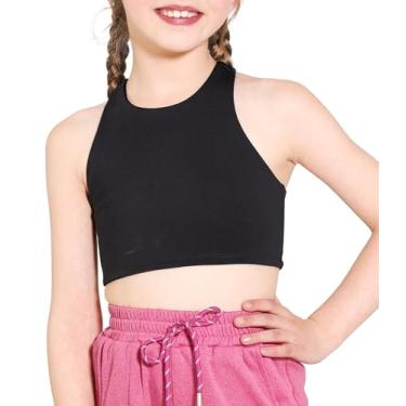 Imagem de Hvididan Sutiã esportivo com gola redonda para meninas e crianças, com tiras, dança nas costas, ioga, cropped, Preto, 11-12 Anos