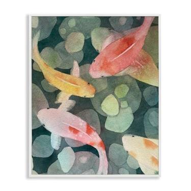 Imagem de Stupell Industries Aquarela Koi Aerial View White Framed Giclee Art, design por Stephanie Fielden, 24 x 30